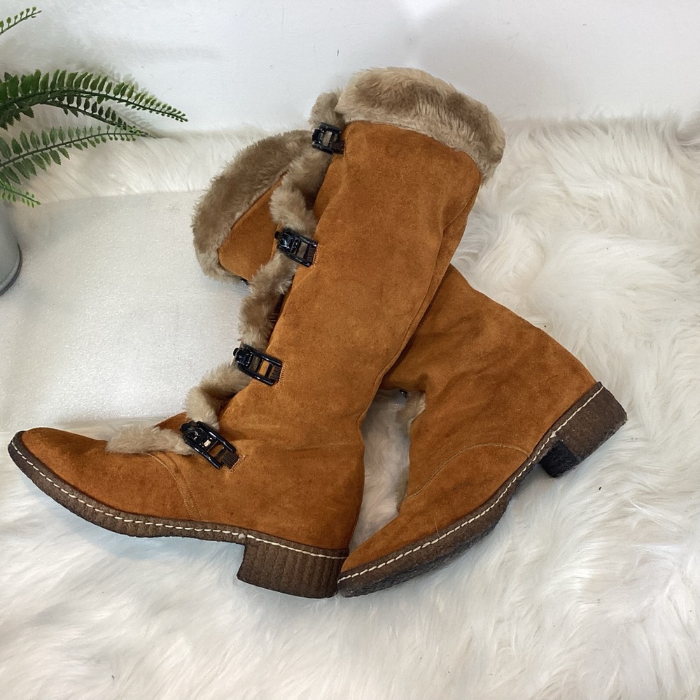 VINTAGE SUEDE LEATHER 70’S SNO-MOUNT BOOTS MADE IN ENGLAND EUC SZ 8 - Picture 1 of 14